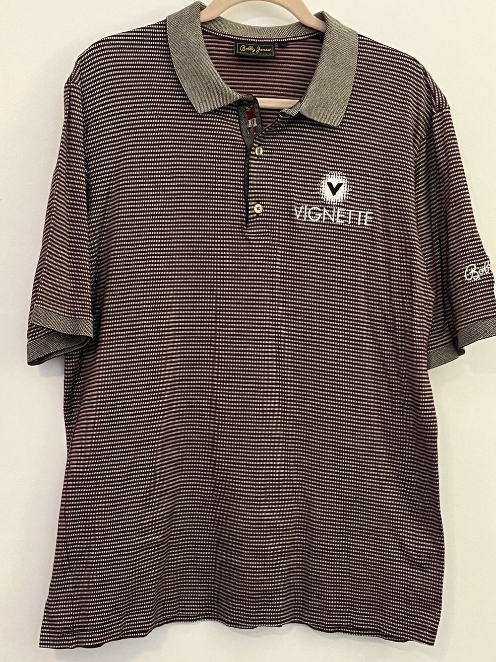 Vintage Bobby Jones Men’s L Made Italy Red Gold Geometric Golf Polo Shirt